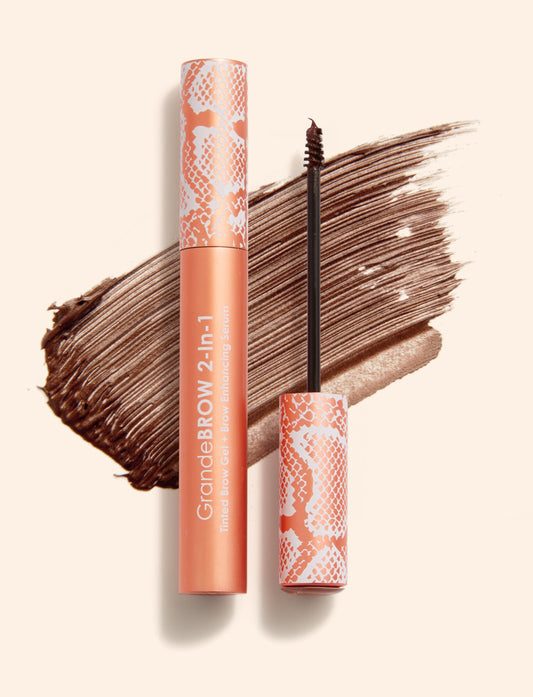 Auburn | GrandeBROW 2-in-1 Tinted Brow Gel and Brow Enhancing Serum A breakthrough 2-in-1 tinted brow gel with mini fibers & brow enhancing serum that delivers instant color & volume, plus it promotes tinted, thicker looking brows over time.