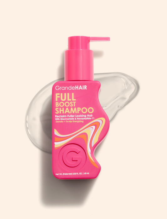 Travel Size | GrandeHAIR Full Boost Shampoo Backed by customized hair, scalp complexes designed for the needs of thinning or damaged hair, this shampoo provides an instant hair boost and energized scalp with zero product buildup.